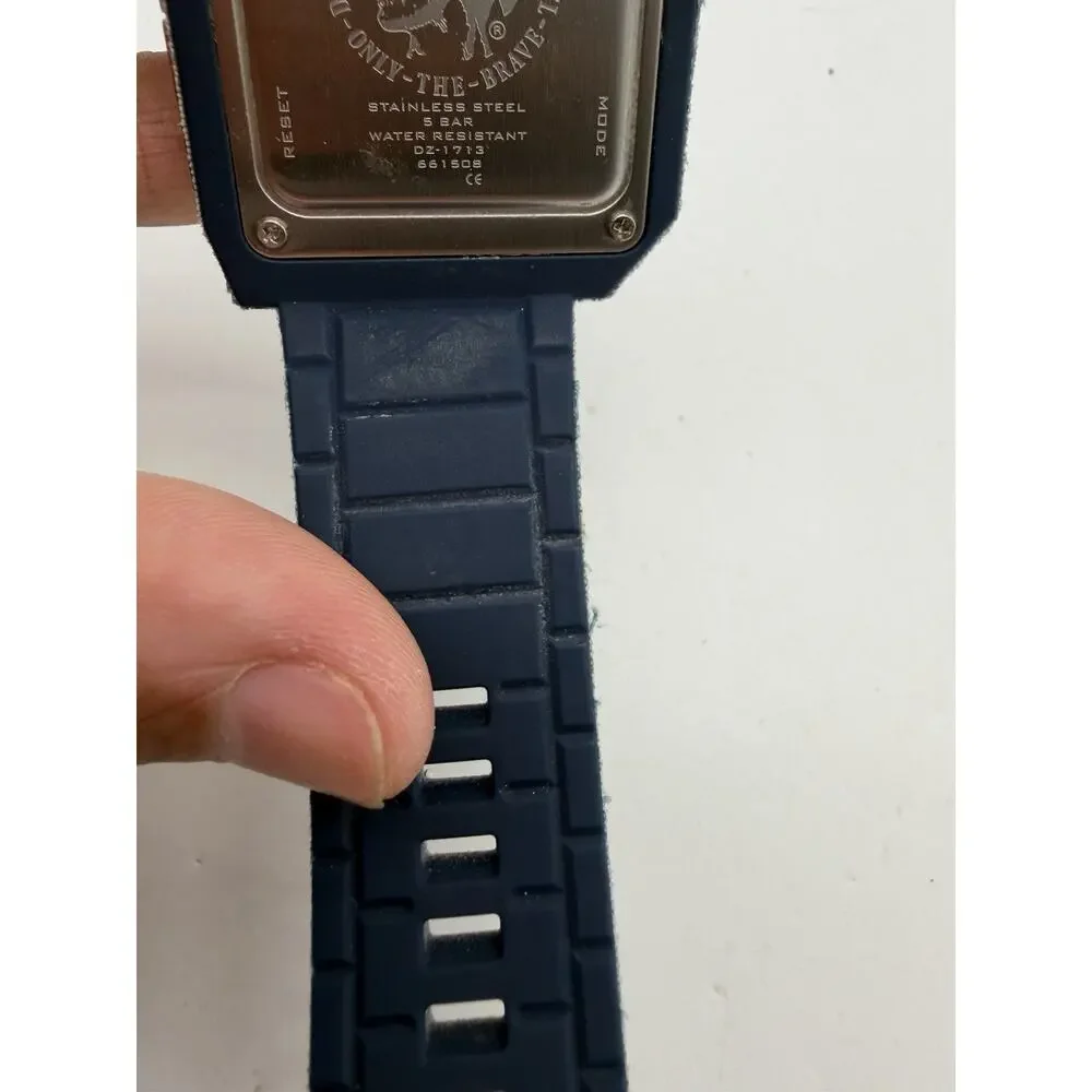 DIESEL DZ1713 Watch Denim Color Silicone Strap Good Condition New Battery